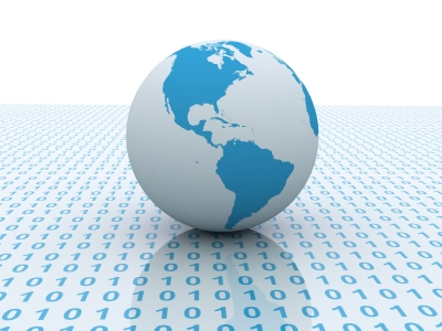 Blue Digital Globe on top of binary code